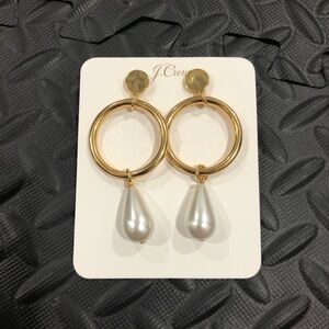 J. Crew Gold Hoop Earrings with Pearl Drops